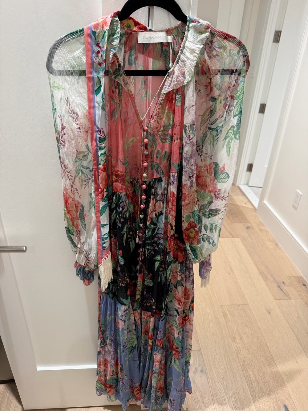 Zimmermann Floral Print Maxi Dress Size 0 (US 4/S)Multicolor Long Sleeve